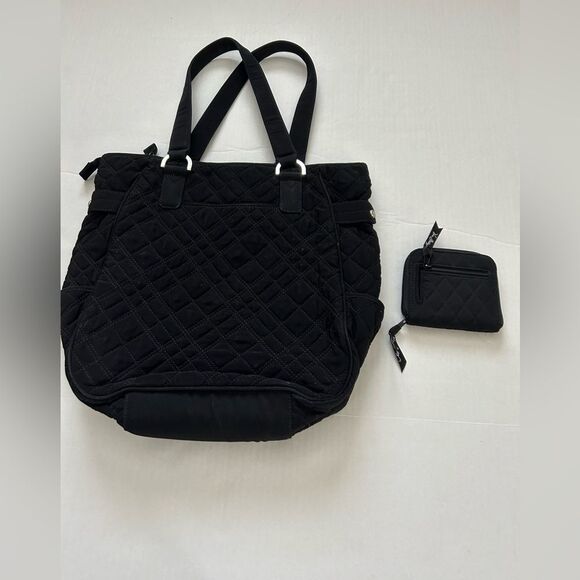 Vera Bradley Black Quilted Zebra Print Lining Tote Bag and Black Zip Wallet Set - Picture 2 of 12